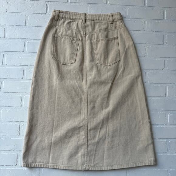 Inherit Boutique Women's NWT Tan Beige Denim Jean Long Maxi Skirt sz M - Picture 2 of 6